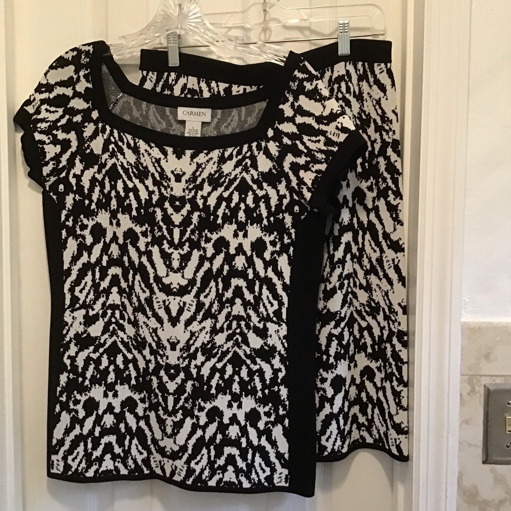 Carmen Marc Volvo L knit top & skirt  animal print